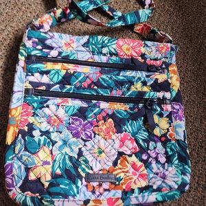 Vera Bradley Happy Blooms Triple Zip Hipster Crossbody Handbag Purse